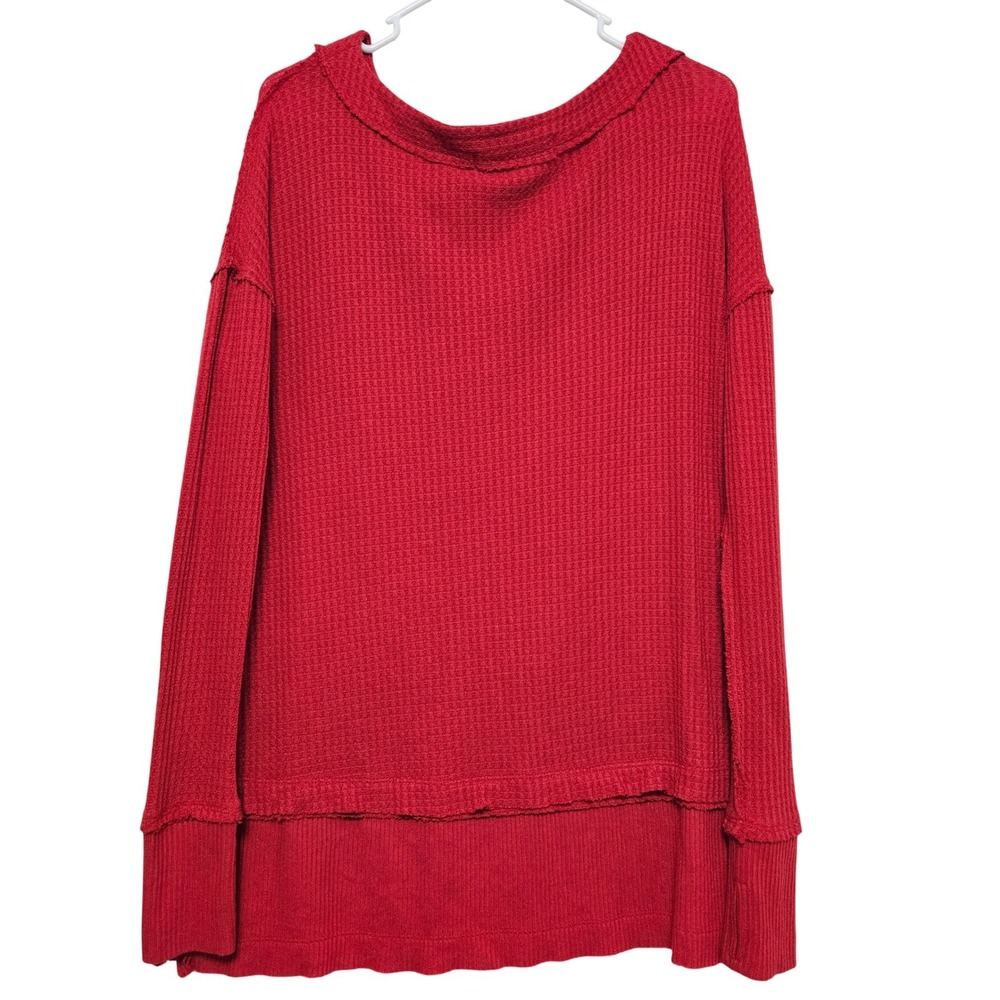 Free People We The Free North Shore Thermal Top Phoenix Red XS Boho Cozy Slouchy - Picture 3 of 12